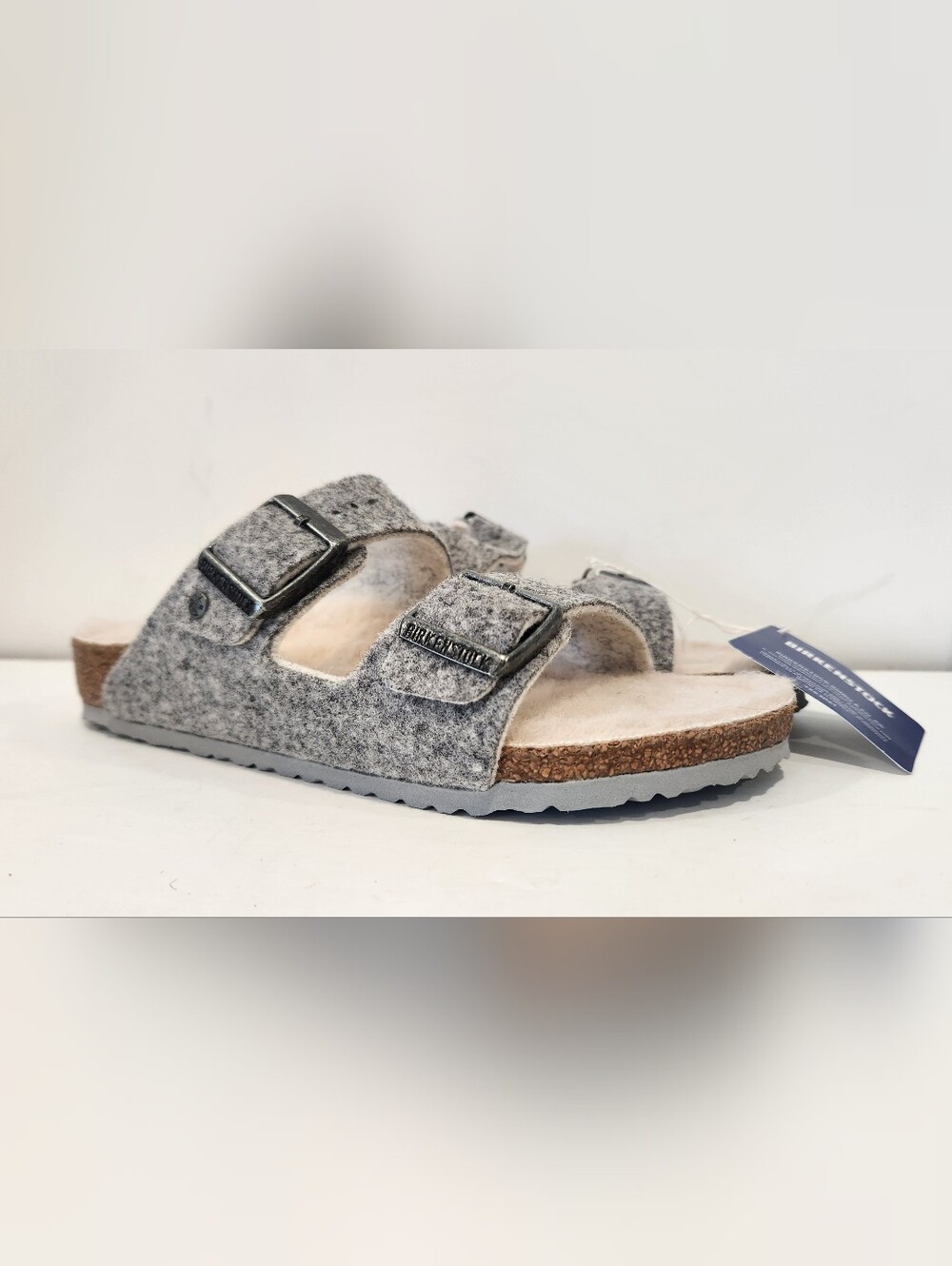 NEW Birkenstock Arizona Gray Wool Felt Slip On Sherpa Sandals 34 Women Kids 3 N